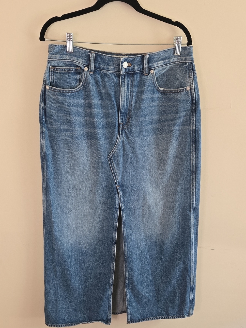 Madewell Denim Maxi Skirt Front Slit Dark Wash Western Y2K Minimalist Size 29 - Picture 2 of 8